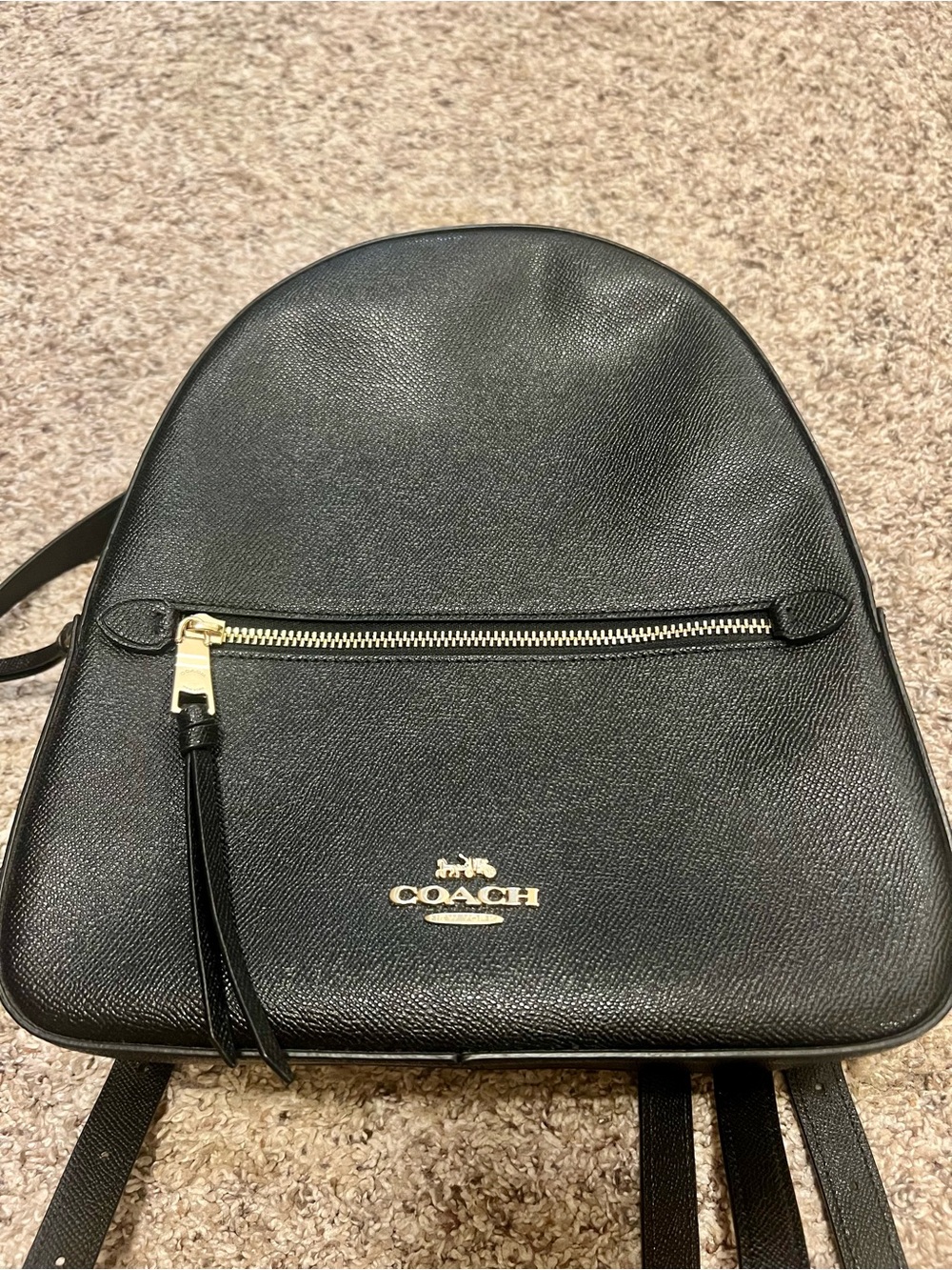 Coach Black Leather Mini Backpack with Gold Accent